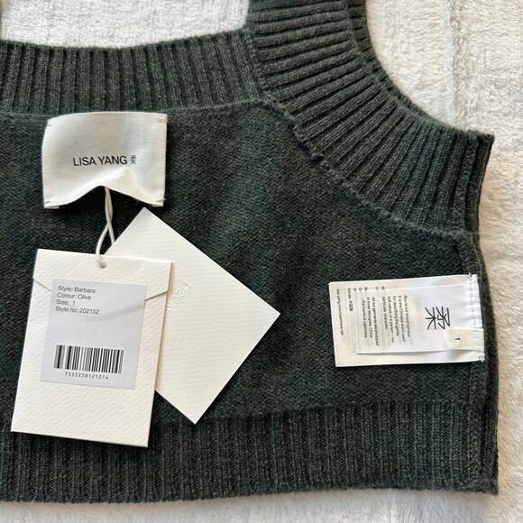 Lisa Yang Barbara Crop Top Sweater 100% Cashmere Size 1 Small / Medium Olive NWT - Picture 7 of 14